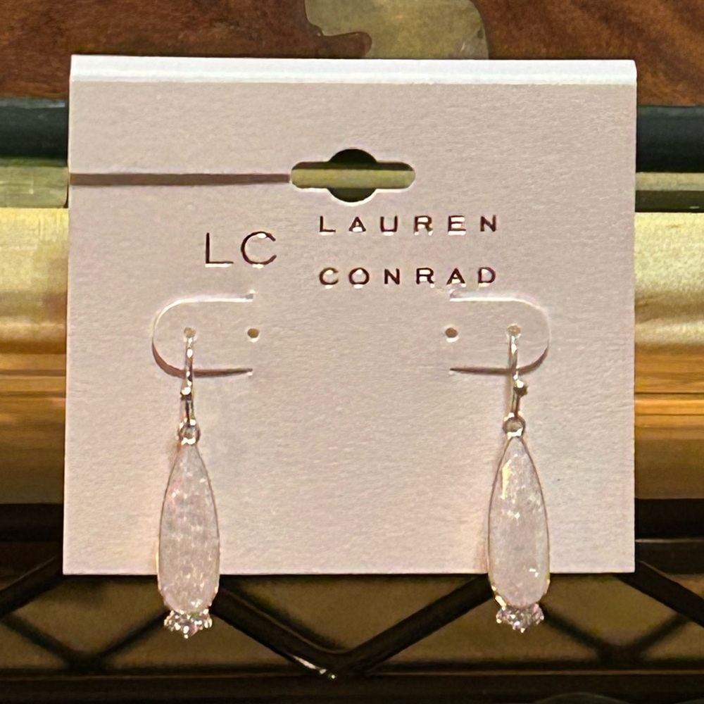 LC Lauren Conrad Silver Tone Fish Hook Teardrop Earrings with Purple Stone. NWTS - Picture 2 of 6